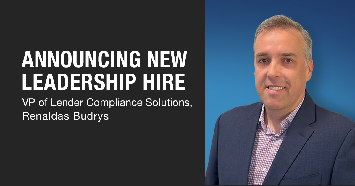 Announcing New Leadership Hire - VP of Lender Compliance Solutions, Renaldas Budrys